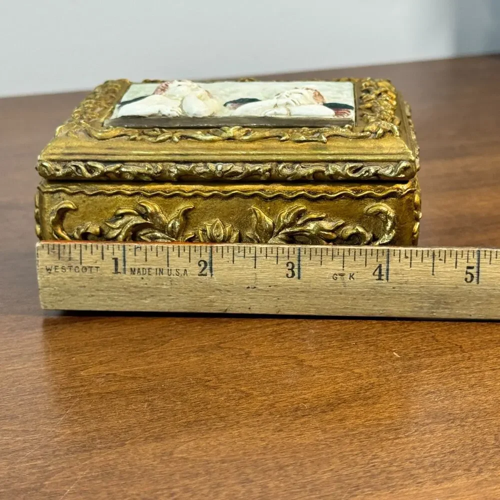 Ornate Gold Cherub Trinket Box 4.25x3x2